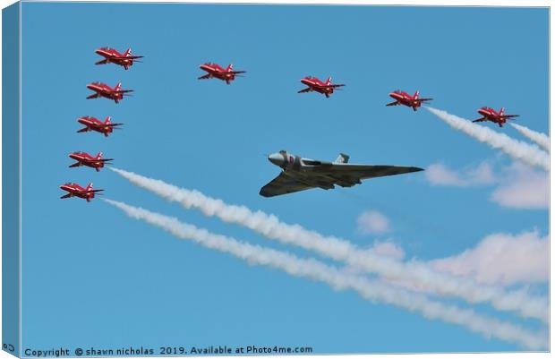 Avro Vulcan Bomber & The Red Arrows Canvas Print by Shawn Nicholas