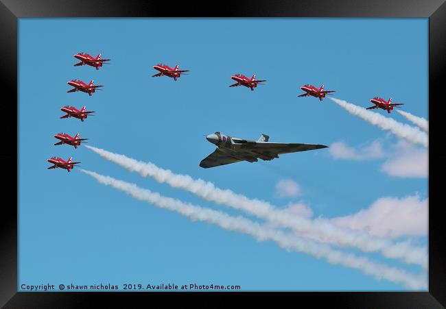Avro Vulcan Bomber & The Red Arrows Framed Print by Shawn Nicholas