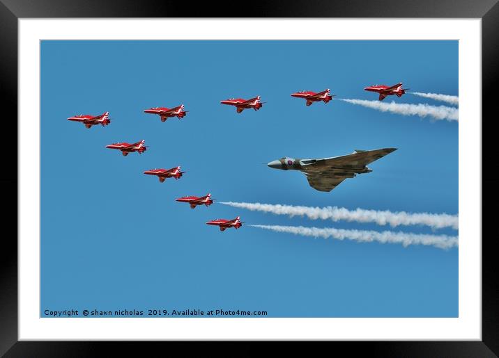 Avro Vulcan Bomber & The Red Arrows Framed Mounted Print by Shawn Nicholas