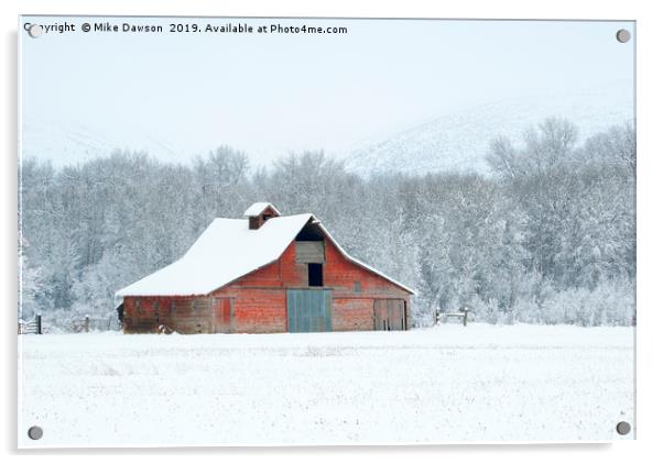 Winter Red Barn Acrylic by Mike Dawson