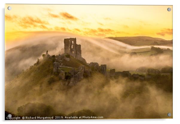 Misty Corfe Castle Acrylic by Richard Murgatroyd