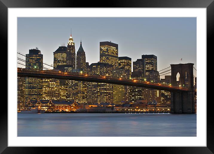 Manhattan at sunset Framed Mounted Print by Thomas Stroehle