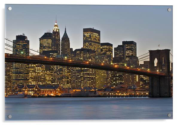 Manhattan at sunset Acrylic by Thomas Stroehle