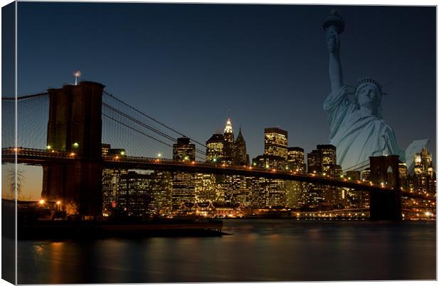 Manhattan with Statue of Liberty Canvas Print by Thomas Stroehle
