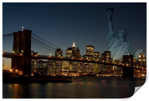 Manhattan with Statue of Liberty Print by Thomas Stroehle