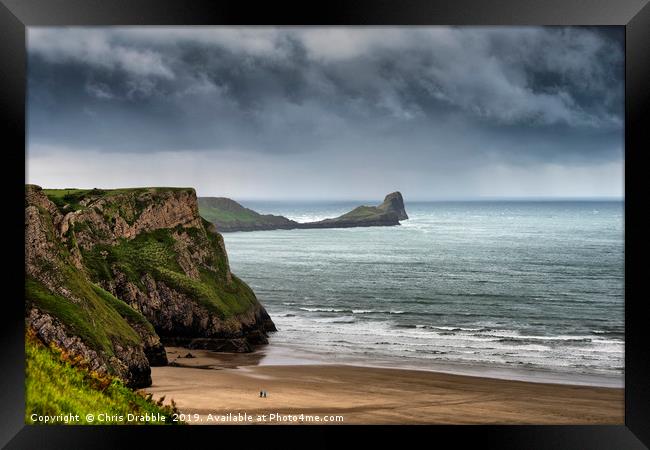Worms Head, Rhossili Bay, the Gower Peninsula.  Framed Print by Chris Drabble