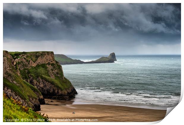 Worms Head, Rhossili Bay, the Gower Peninsula.  Print by Chris Drabble