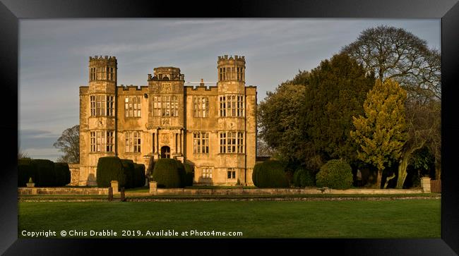 Barlborough Hall in the last light of the day Framed Print by Chris Drabble