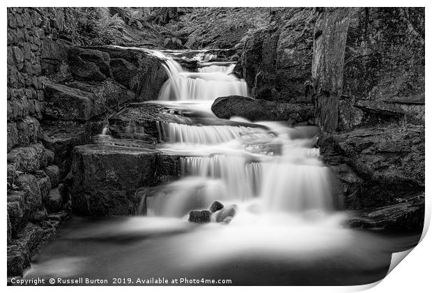 Lumsdale Mill lower falls Print by Russell Burton