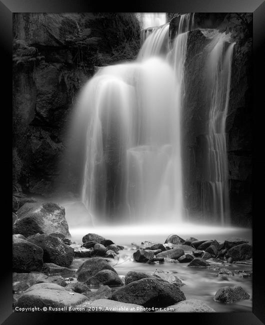 Lumsdale Mill water fall Framed Print by Russell Burton