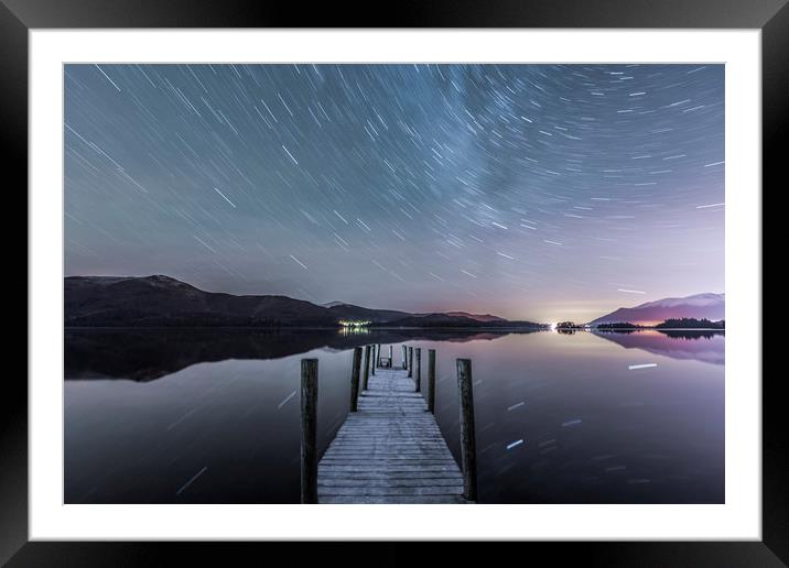 Star trails in the frost, Lake District. Framed Mounted Print by John Finney