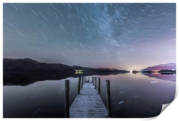 Star trails in the frost, Lake District. Print by John Finney