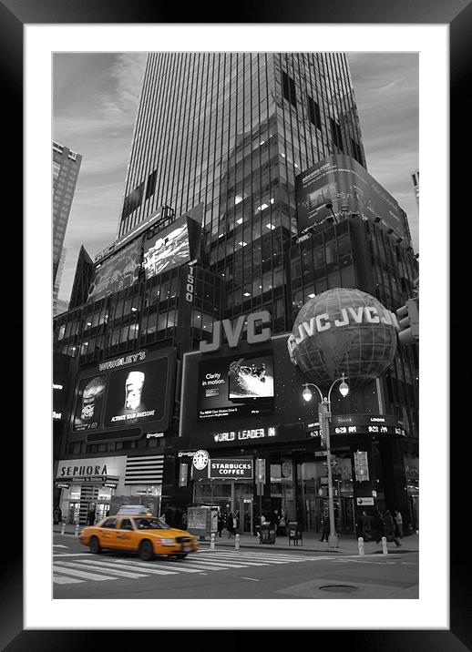 Time Square with NY Cab Framed Mounted Print by Thomas Stroehle