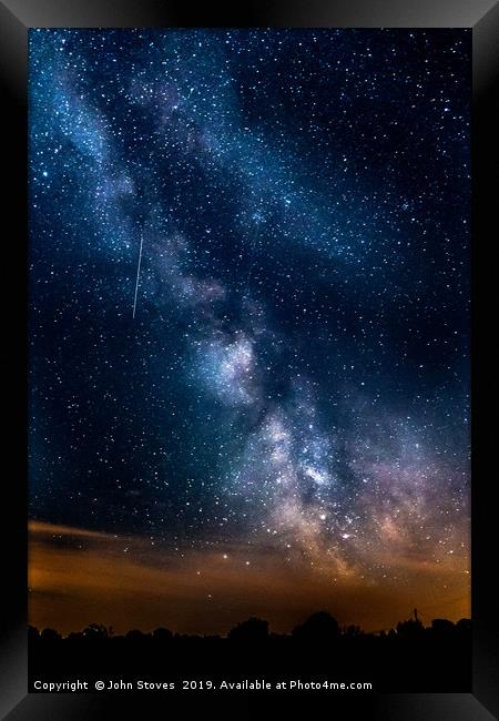 The Milky Way and a shooting Star Framed Print by John Stoves