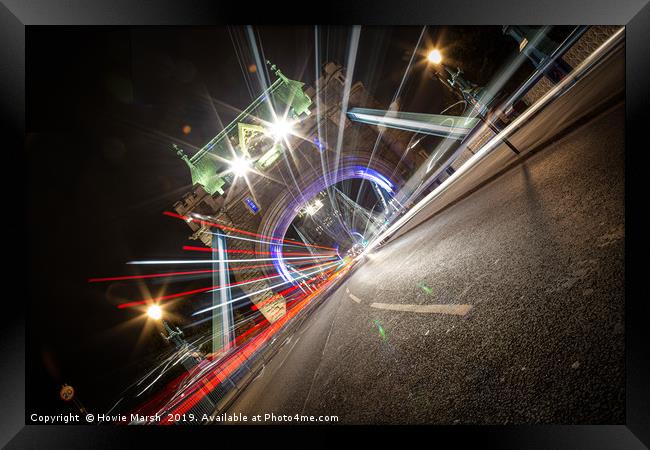 Tower Bridge Light Trails Framed Print by Howie Marsh