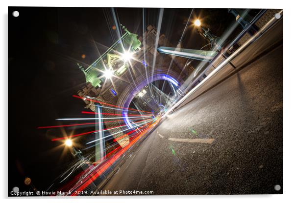 Tower Bridge Light Trails Acrylic by Howie Marsh
