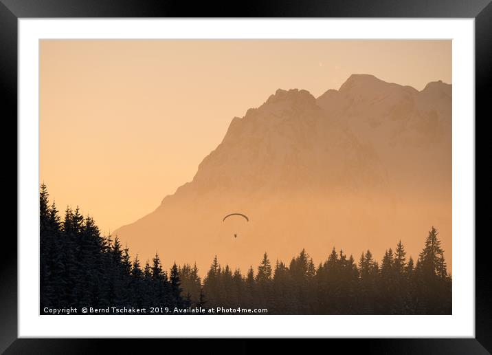 Paraglider in front of mountain, Salzburg, Austria Framed Mounted Print by Bernd Tschakert
