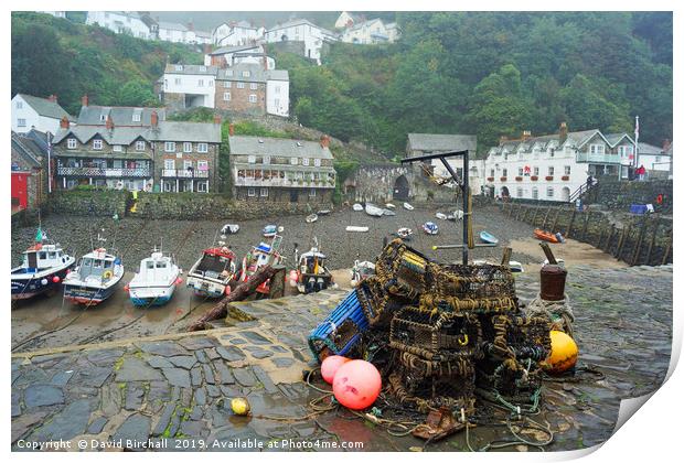 Clovelly harbour after the rain. Print by David Birchall
