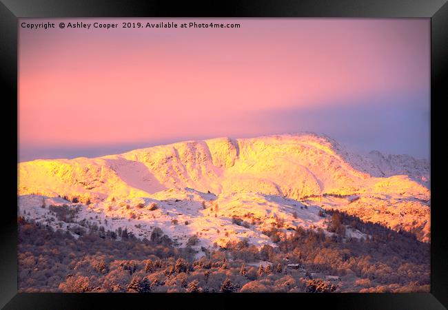 Glowing mountain Framed Print by Ashley Cooper