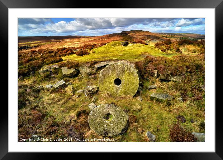 Abandoned Millstones under Burbage Edge Framed Mounted Print by Chris Drabble