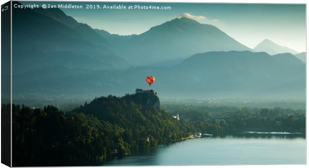 View of Lake Bled from Ojstrica Canvas Print by Ian Middleton