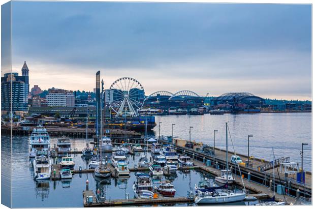 Early Morning on Seattle Waterfront Canvas Print by Darryl Brooks