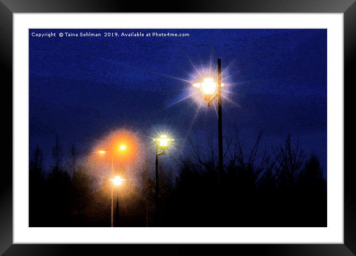 Blue Night Street Lights  Framed Mounted Print by Taina Sohlman