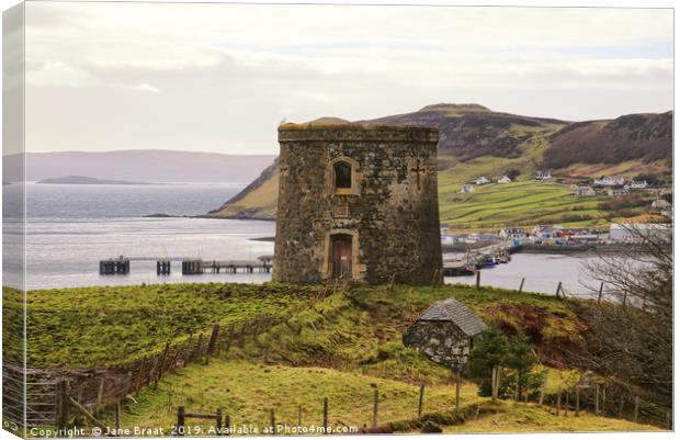 The Mysterious Uig Tower Canvas Print by Jane Braat