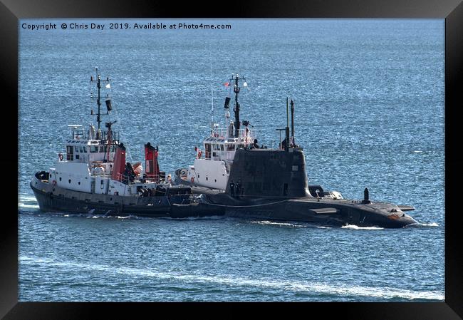 Astute Class attack SSN under escort on Plymouth S Framed Print by Chris Day
