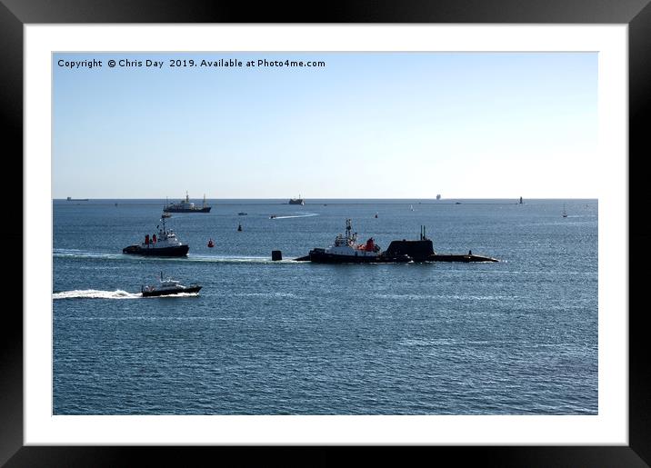 Astute Class attack SSN under escort on Plymouth S Framed Mounted Print by Chris Day