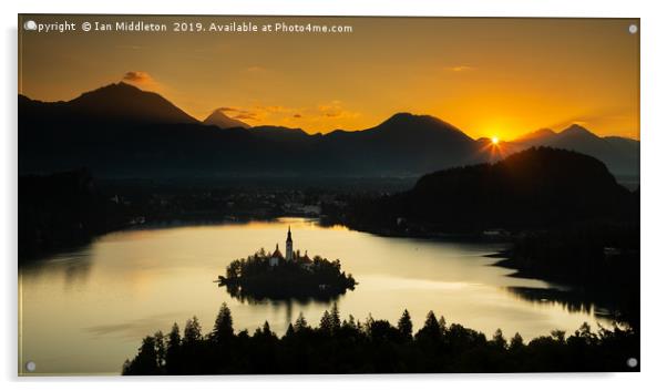 Sunrise over Lake Bled from Ojstrica Acrylic by Ian Middleton