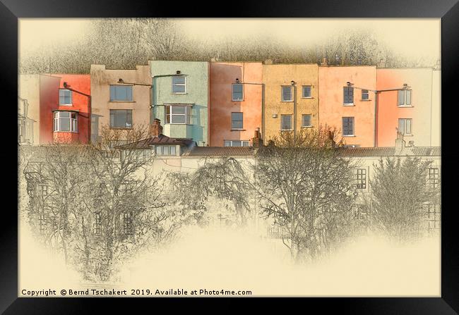 Colourful terraced houses, Bristol harbour, UK Framed Print by Bernd Tschakert