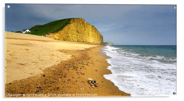 Bridport sands and East Cliff             Acrylic by Chris Drabble