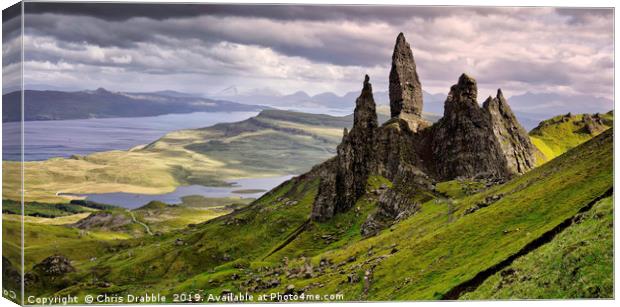 The Old Man of Storr caught in Spring light.  Canvas Print by Chris Drabble