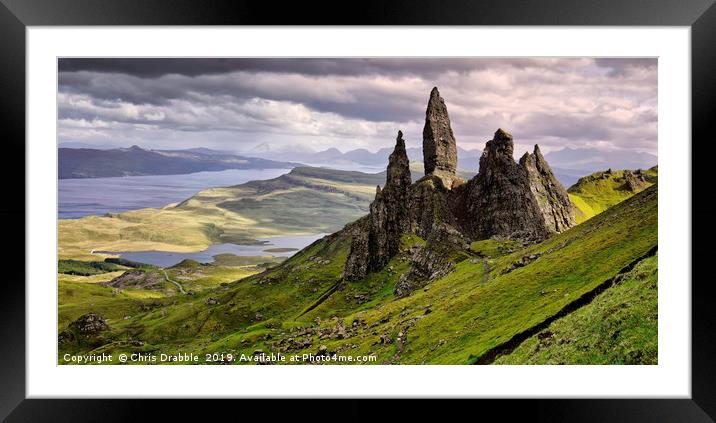 The Old Man of Storr caught in Spring light.  Framed Mounted Print by Chris Drabble