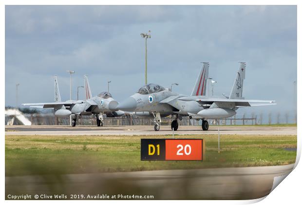 Pair of Isreali F-15I`s  on taxi at RAF Waddington Print by Clive Wells