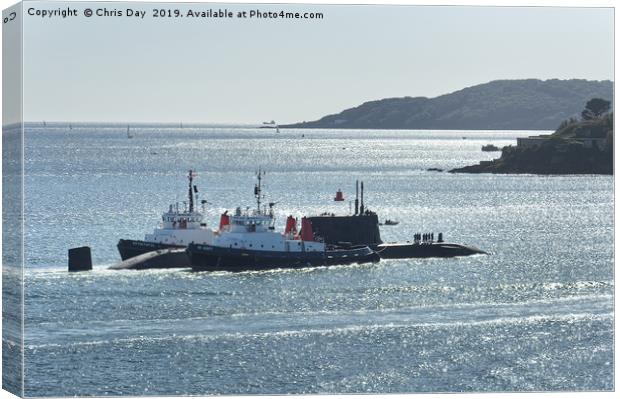 Astute Class SSN under escort on Plymouth Sound Canvas Print by Chris Day