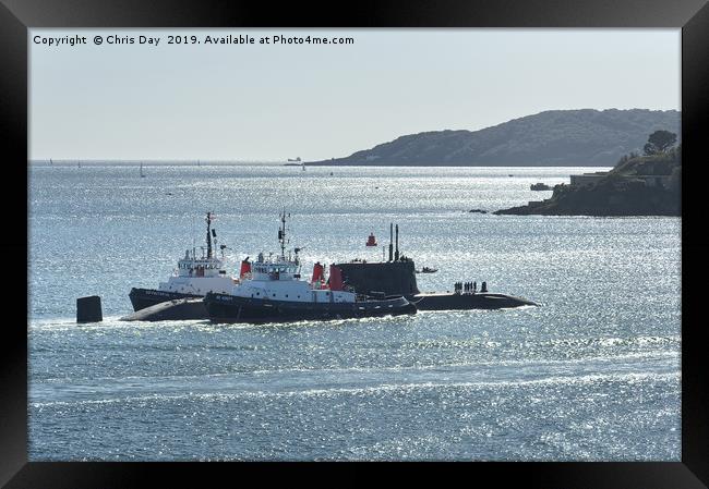 Astute Class SSN under escort on Plymouth Sound Framed Print by Chris Day