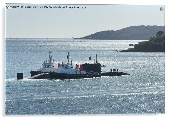 Astute Class SSN under escort on Plymouth Sound Acrylic by Chris Day