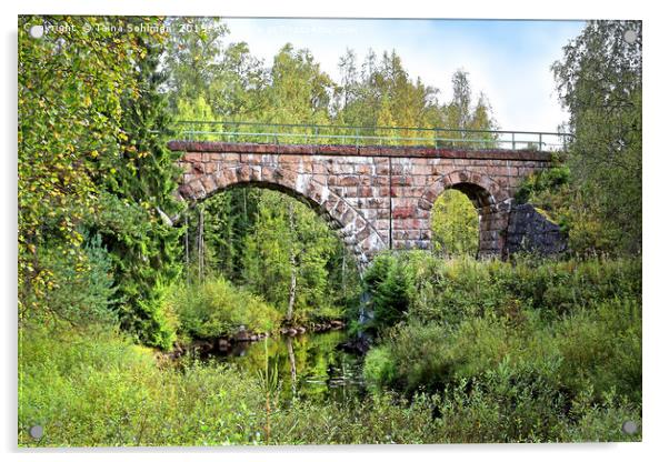 Old Railroad Bridge in Central Finland  Acrylic by Taina Sohlman