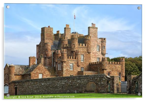 Majestic Barrogill Castle: The Queen Mother's Scot Acrylic by Jane Braat