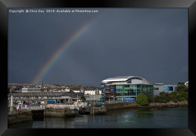 Rainbow Over Sutton Harbour Framed Print by Chris Day