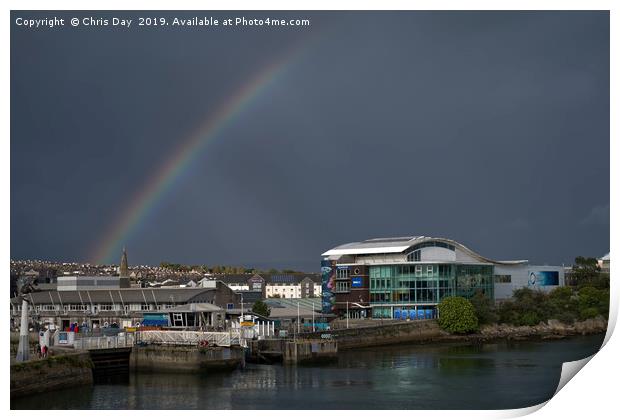 Rainbow Over Sutton Harbour Print by Chris Day