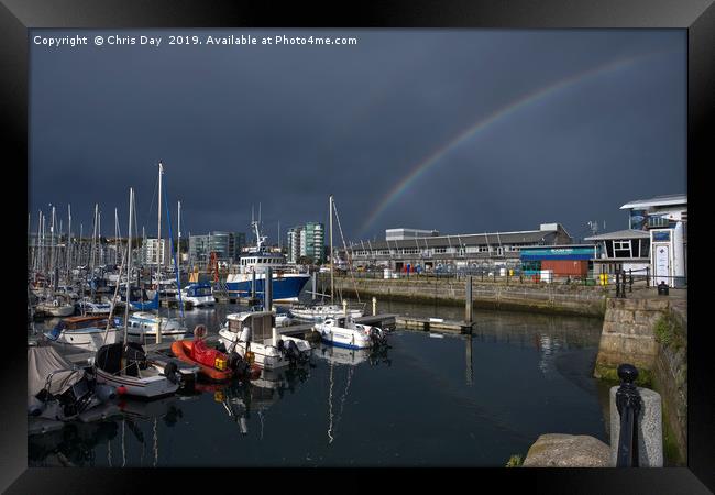 Double Rainbow Over Sutton Harbour Framed Print by Chris Day