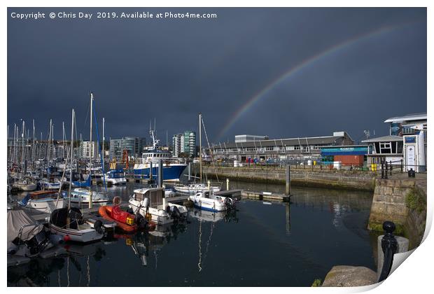 Double Rainbow Over Sutton Harbour Print by Chris Day