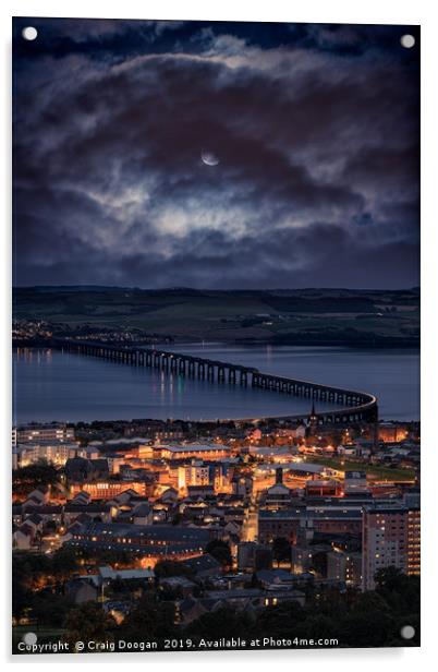 Dundee Tay Rail Bridge Moonscape Acrylic by Craig Doogan