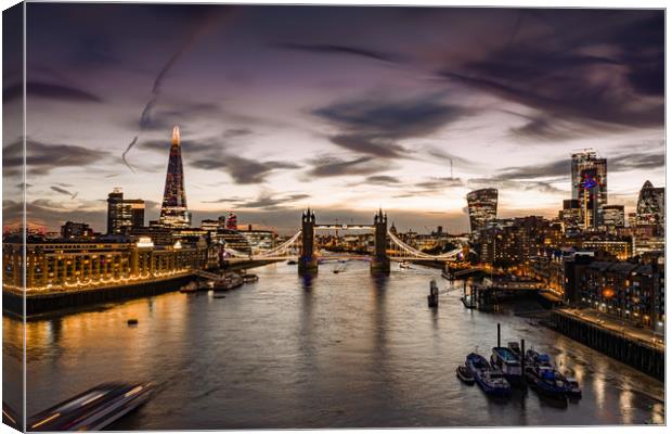 London Tower Bridge at Twilight with London Skylin Canvas Print by Christopher Fenton