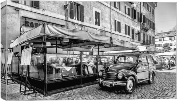 Car and Restaurant Italy - Mono Canvas Print by Naylor's Photography