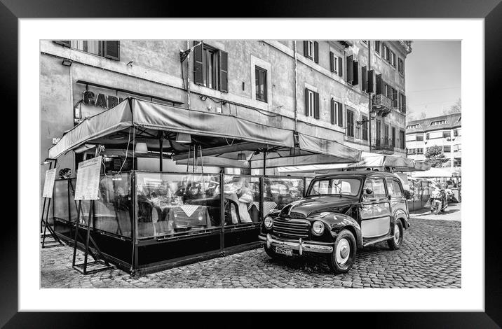 Car and Restaurant Italy - Mono Framed Mounted Print by Naylor's Photography