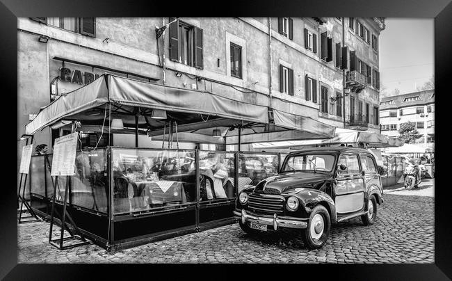 Car and Restaurant Italy - Mono Framed Print by Naylor's Photography